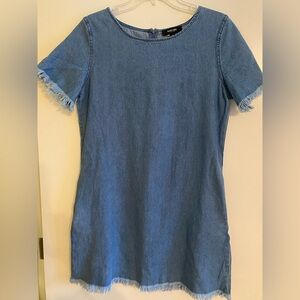 Black Label Light Blue Denim Shift Top with Raw Sleeve Detail